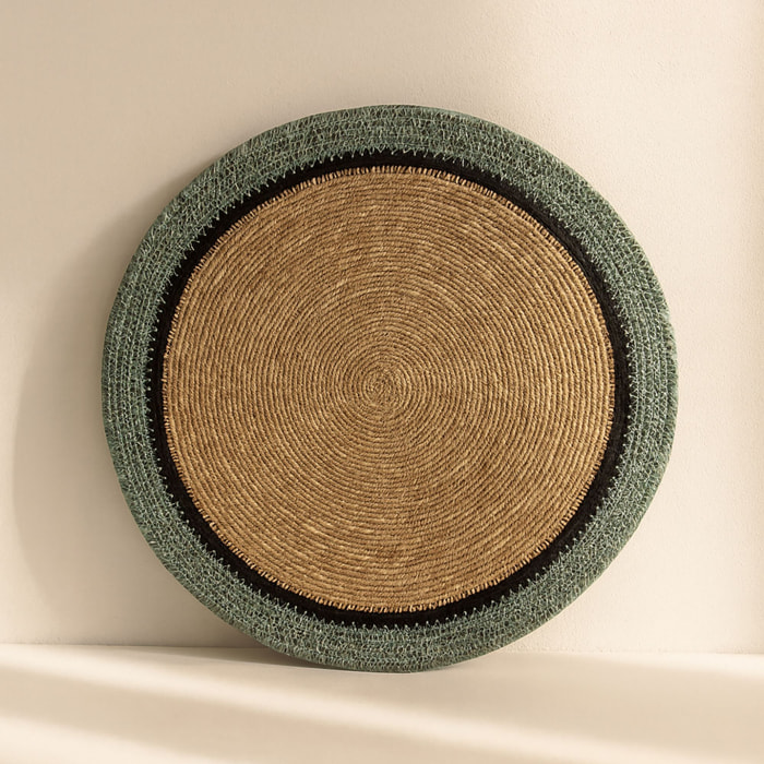 Lot de 6 sets de table en jonc de mer naturel et vert d38cm IRIS