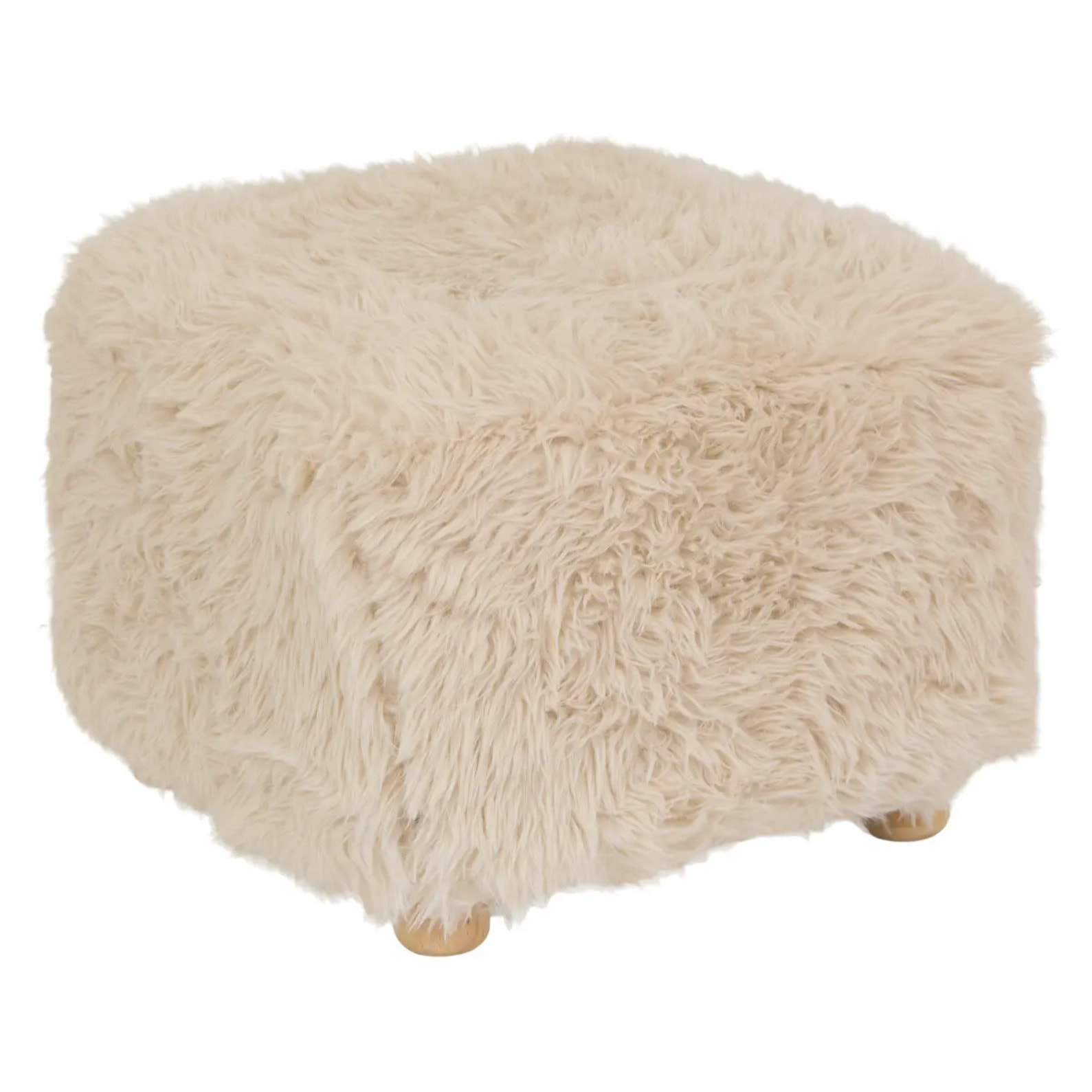 Tabouret Duvia carré H.30cm fourrure beige