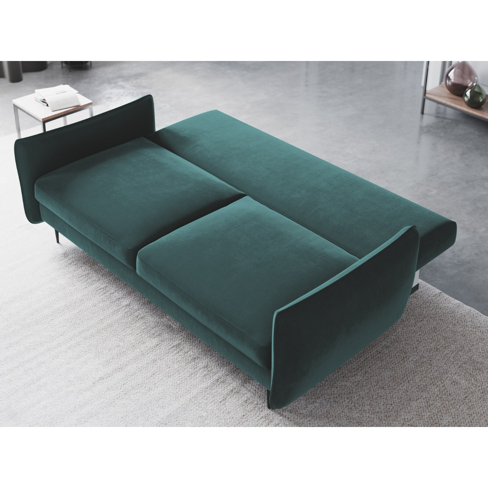 Canapé convertible avec coffre de rangement "Vermont" 3 places en velours pétrole