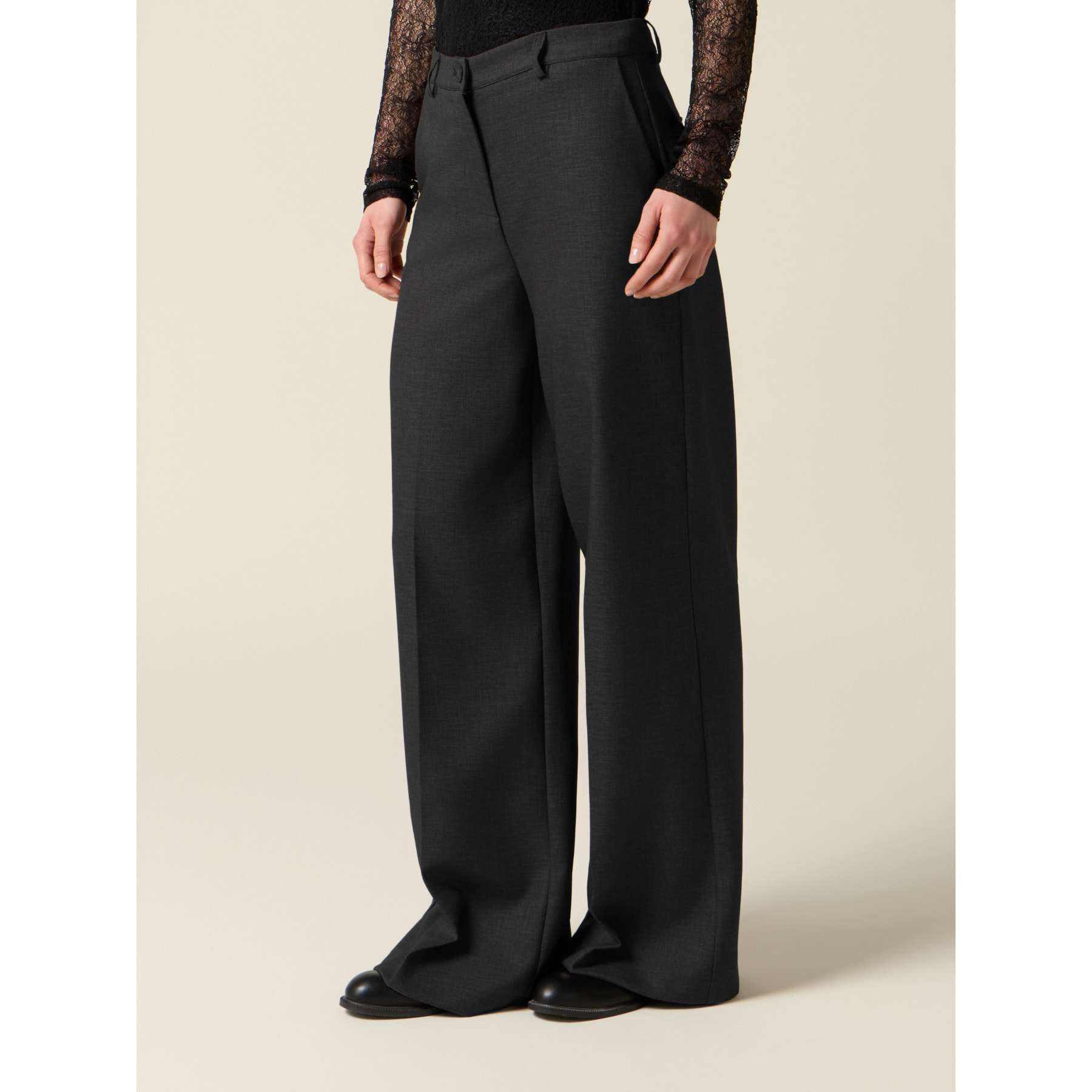 Oltre - Pantaloni wide leg in flanella - Grigio