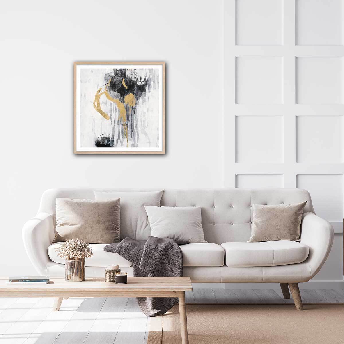 Affiche Pluie dorée Affiche + cadre en bois - Chêne