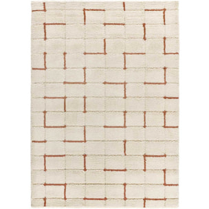 BRENDA Alfombra shaggy geométrica con relieve beige y motivos caldera, varias medidas disponibles