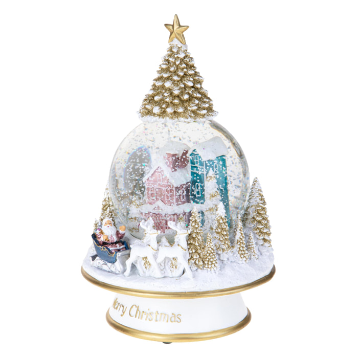 Carillon con Slitta Babbo Natale - Pezzi 1 - Colore Bianco - 13,8x22,3Hx13,8cm - Bianchi Dino