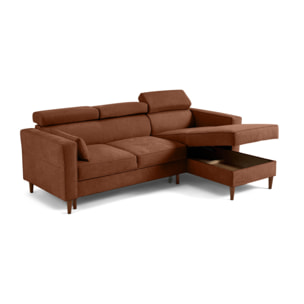 Alicante - canapé d'angle réversible convertible avec têtières - coffre - 4 places - en tissu texturé - Terracotta