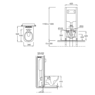 Pack WC suspendu sans bride Struktura + abattant + plaque + bâti support