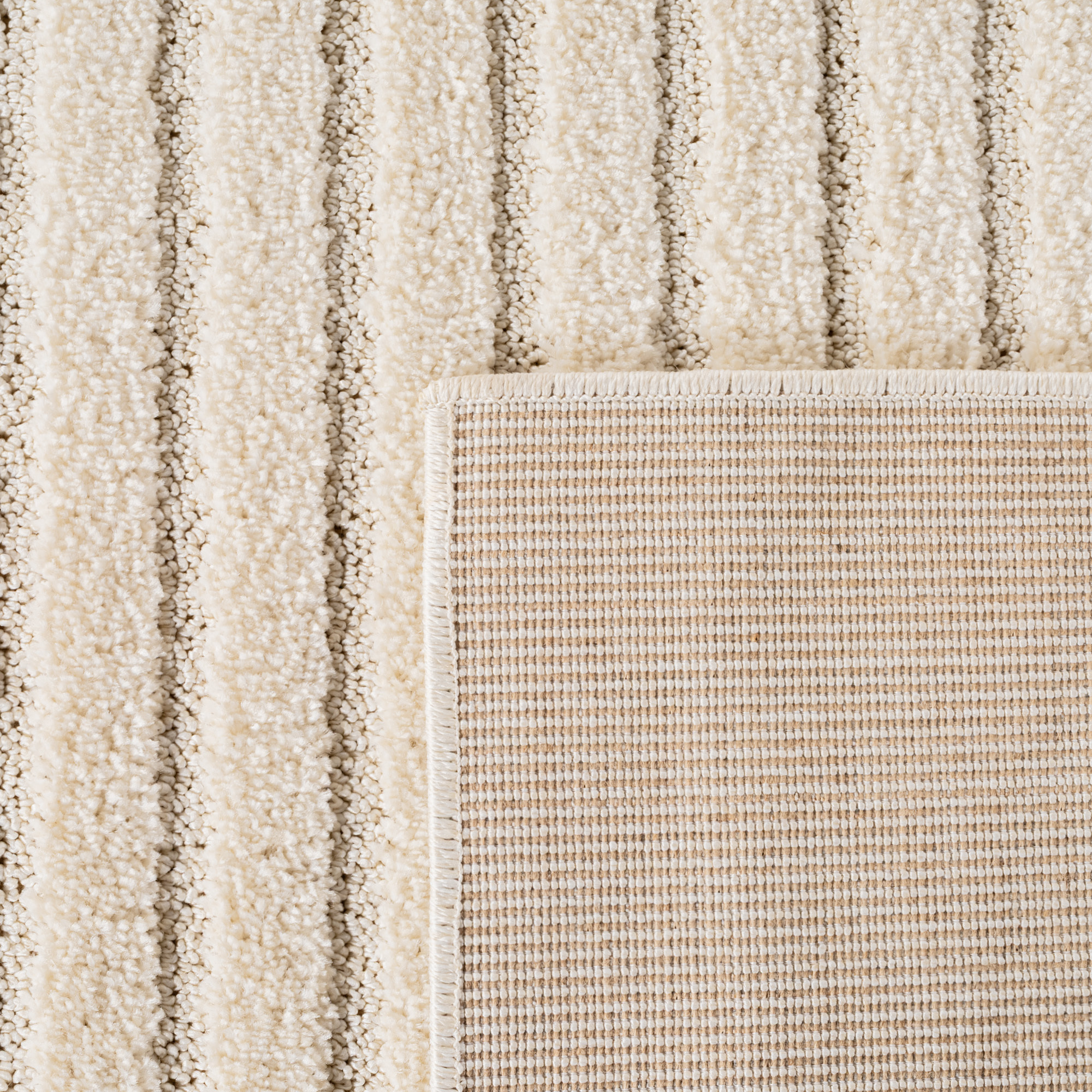 TURIN - Tapis rond moderne à motif graphique en relief crème