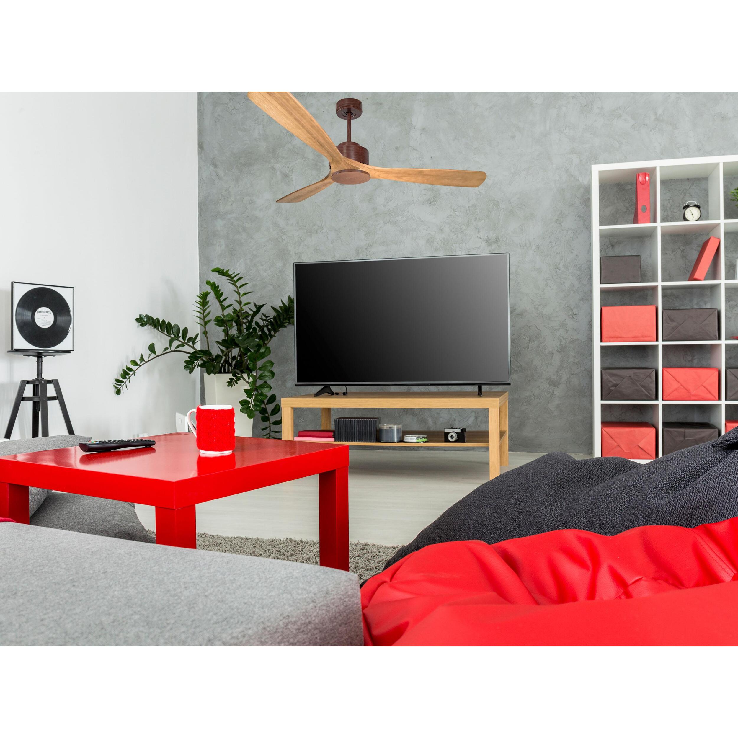 Ventilateur de plafond Réversible  Thermostat Wifi Moteur à courant continu Toits en pente Télécommande Hypersilence Mémoire Shopify Vendible (AUTOMATIQUE) 40   W brun