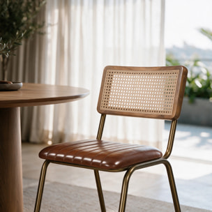 Lot de 2 chaises en cannage et cuir marron - Arsène