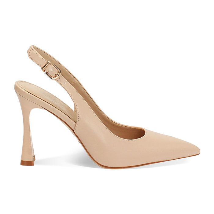 Décolleté slingback donna beige, tacco 9,5 cm