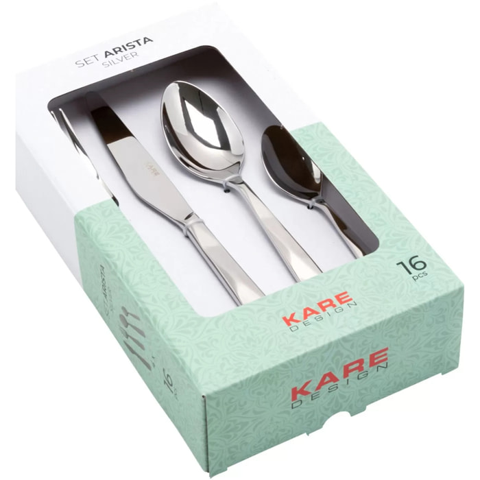 Couverts Arista 16 pièces argentés Kare Design