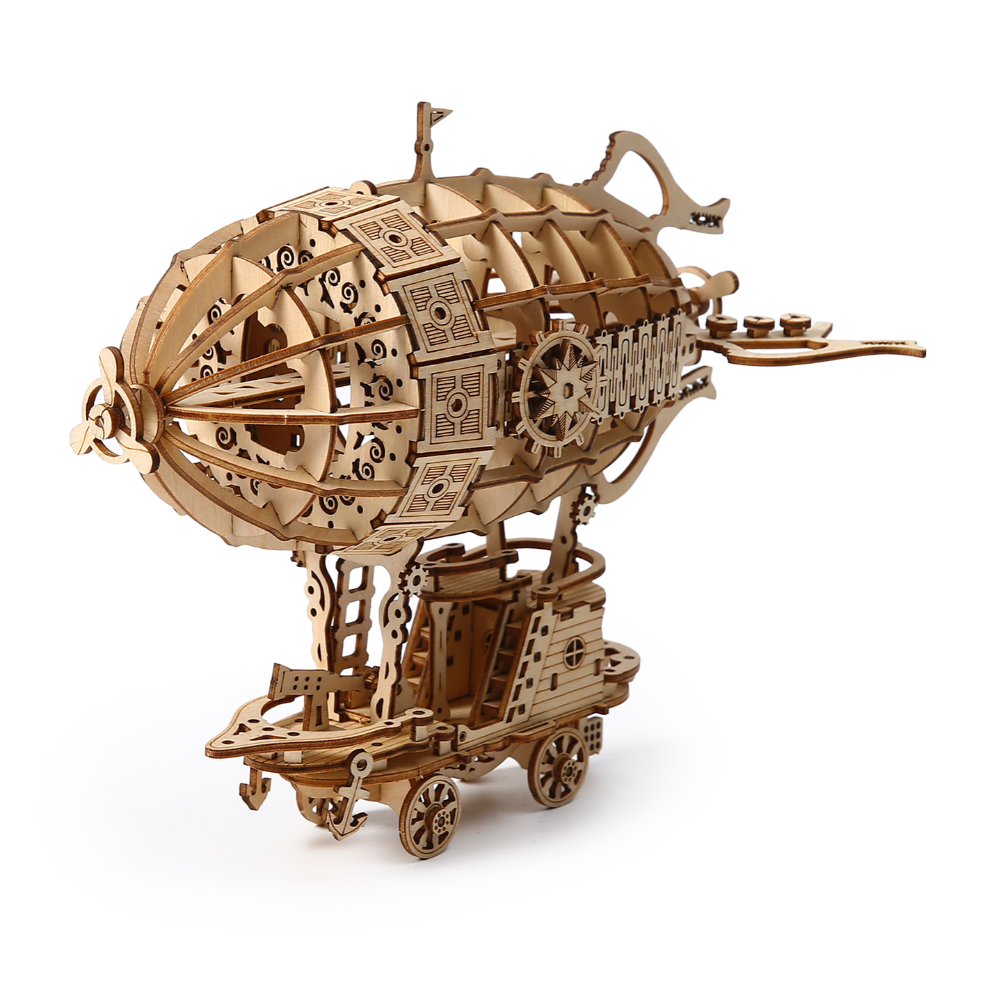 Modello in Legno 3D, design di un Dirigibile con movimento meccanico. 160 pezzi.