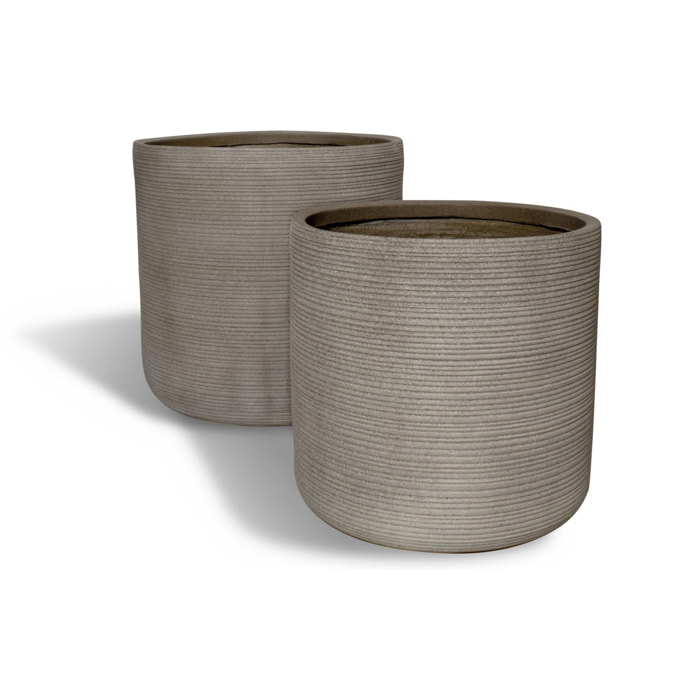 Set de 2 pots ronds en terre d'argile taupe 38/45cm