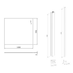 Pare-muret 110x100cm Paroi en verre Crystal Glass® 8 mm anticalcaire, avec bras et profilés noir mat (SATBWIS110PRC)