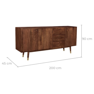 Buffet en bois massif 3 portes 3 tiroirs et détails dorés - Colombo