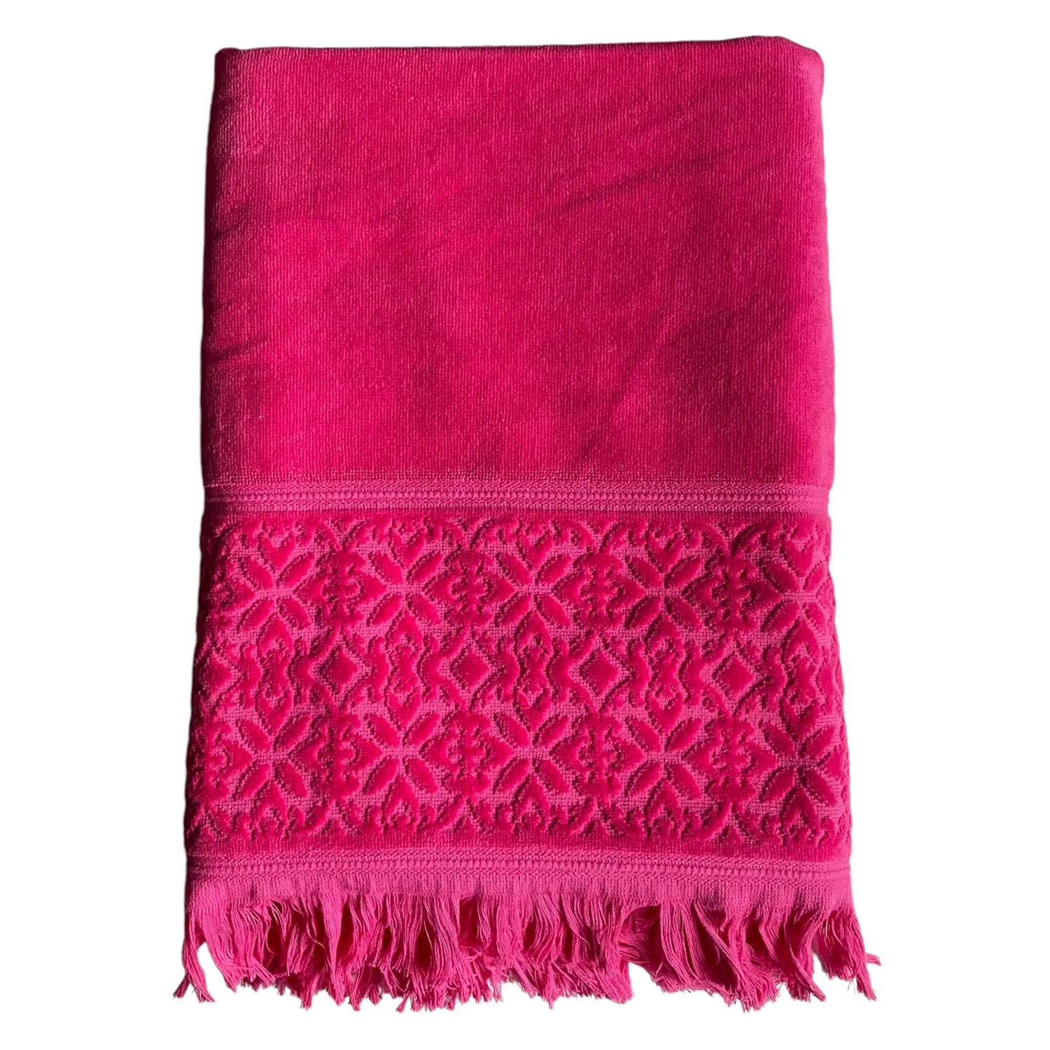 Serviette de bain éponge velours unie Romance Fuchsia 90x170 460g/m²