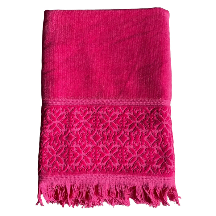 Serviette de bain éponge velours unie Romance Fuchsia 90x170 460g/m²