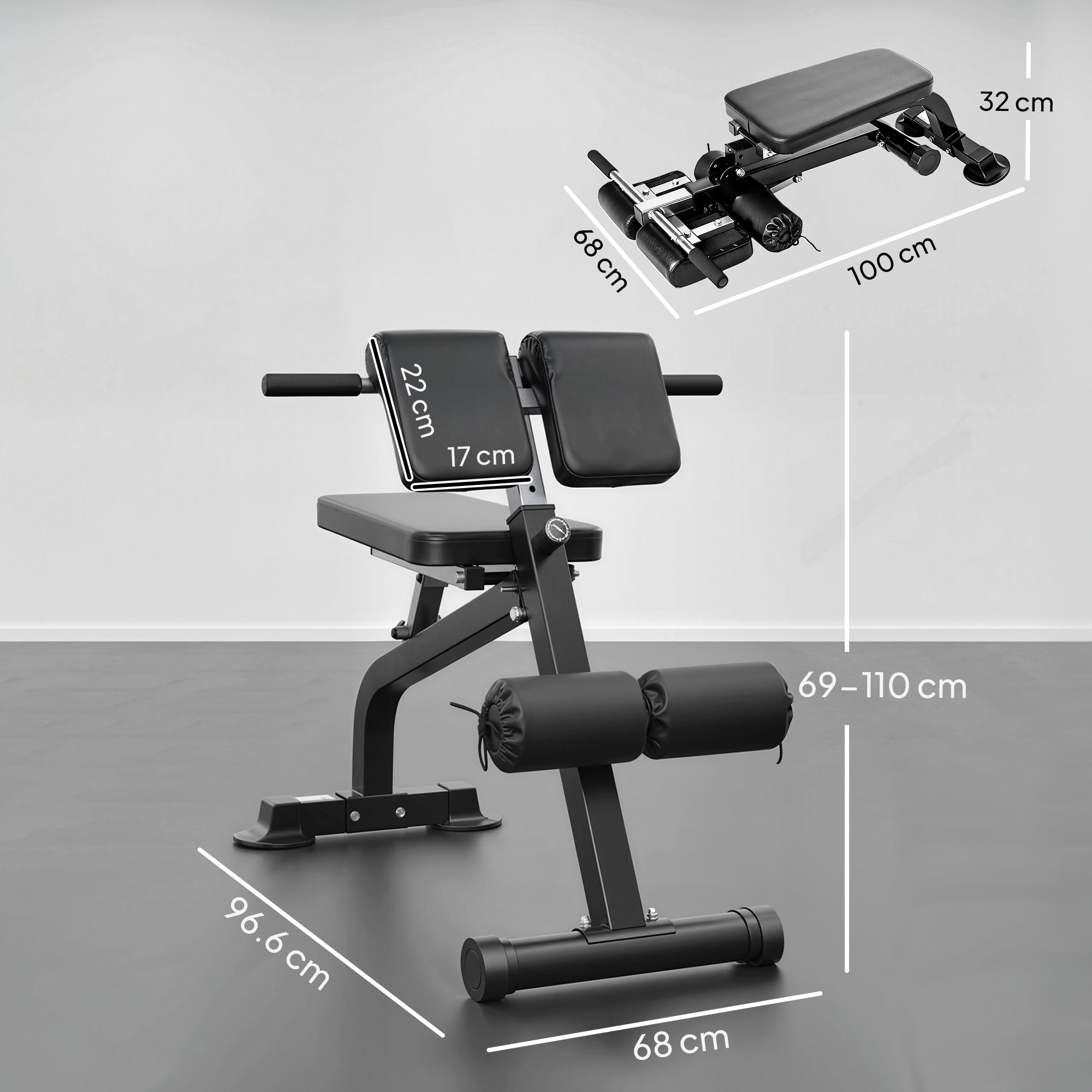 Banc de musculation pliable réglable - banc à abdominaux et lombaires - noir
