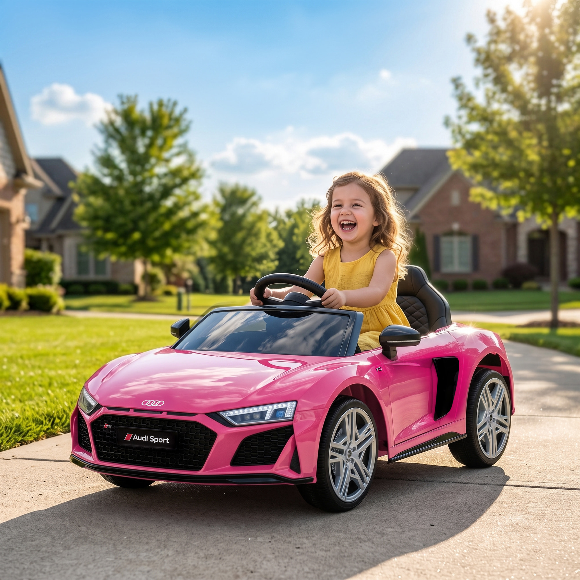 Coche Eléctrico para Niños Audi R8 Spyder Coche de Batería Litio 12V con Mando a Distancia 2,4 G 2 Motores Arranque Suave Suspensión Trasera Música Bocina USB Faros LED +3 Años 3-5km/h Rosa