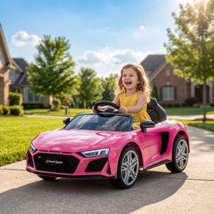 Coche Eléctrico para Niños Audi R8 Spyder Coche de Batería Litio 12V con Mando a Distancia 2,4 G 2 Motores Arranque Suave Suspensión Trasera Música Bocina USB Faros LED +3 Años 3-5km/h Rosa