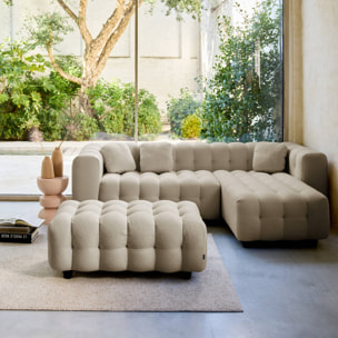 Pouf, repose-pieds pour canapé d'angle 3 places Leon bouclette texturée LEON
