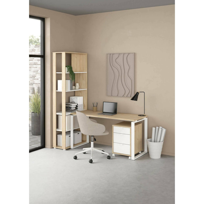 Scrivania Etienne, Scrittoio multiuso, Tavolo per ufficio porta PC, Piano di lavoro, 184x80 h205 cm, Rovere e Bianco