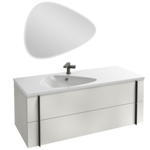 Meuble de salle de bain 120 cm Nouvelle Vague blanc brillant + miroir