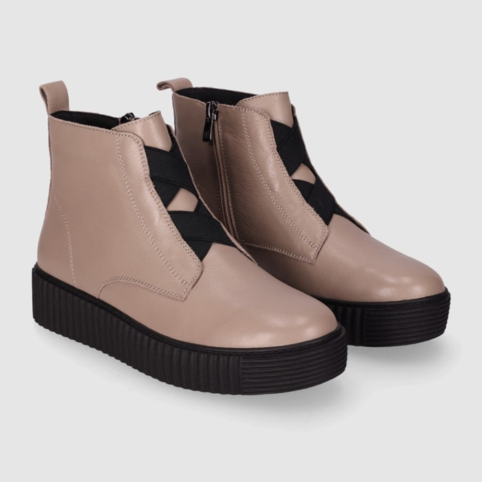 Botines de Piel - Taupe - Tacón: Bajo