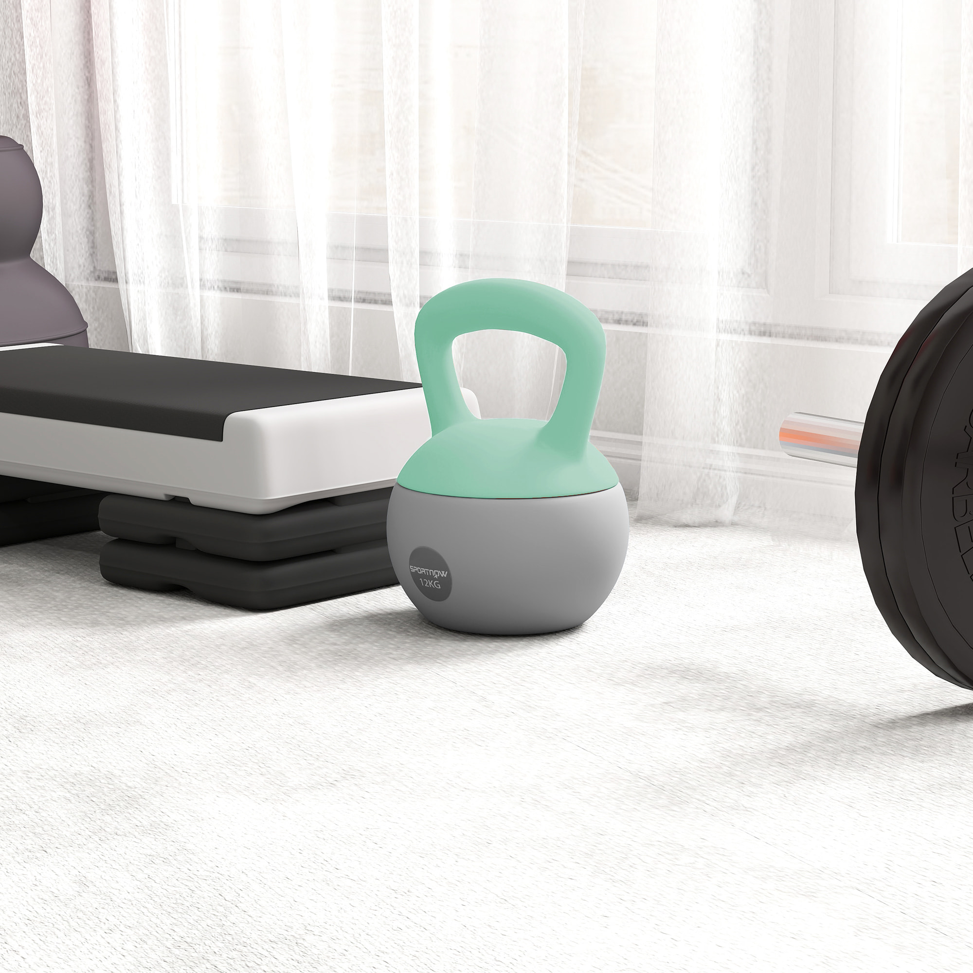 Pesa Rusa 12 kg, Soft Kettlebell Relleno de Arena Metálica y Mango Antideslizante, para Entrenamiento Culturismo en Casa, Gimnasio, Verde Menta y Gris