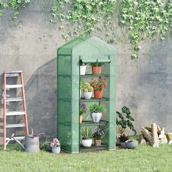 Invernadero de Jardín con 4 Estantes y Cubierta de PE Tipo Caseta de Tubo Acero Vivero Casero para Cultivo de Plantas Flores Macetas 70x50x160 cm Verde