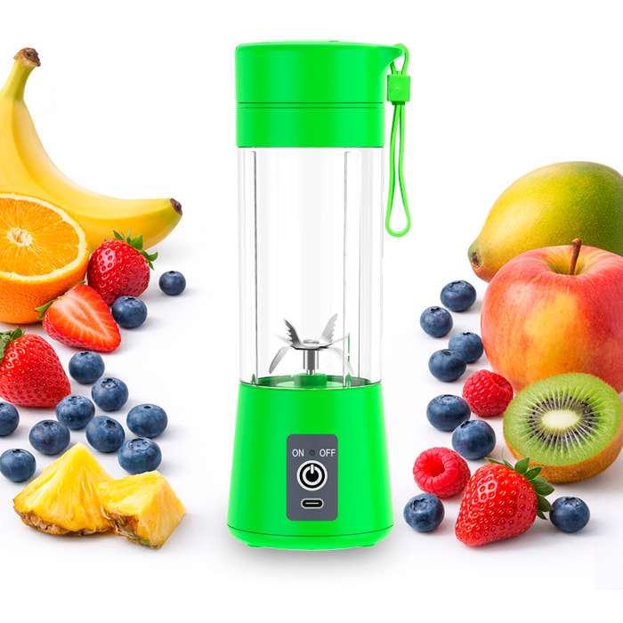 Batidora portátil 6S de 380 ml con 6 cuchillas de acero inoxidable, con 75W y batería recargable de 2000mAh.