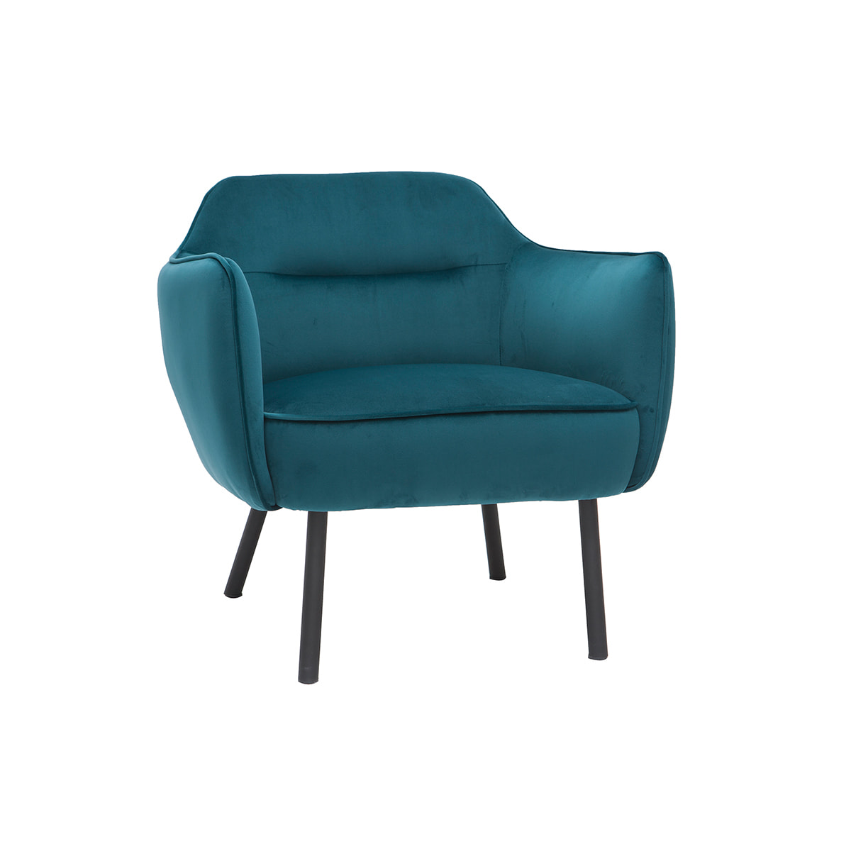 Fauteuil design en tissu velours bleu pétrole et métal noir LAURENS