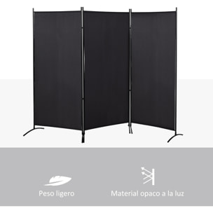 Biombo de 3 Paneles, Biombo Separador de Ambientes Plegable con 6 Pies de Metal, Divisor de Habitaciones, Salón, Dormitorio, 253x182 cm, Negro