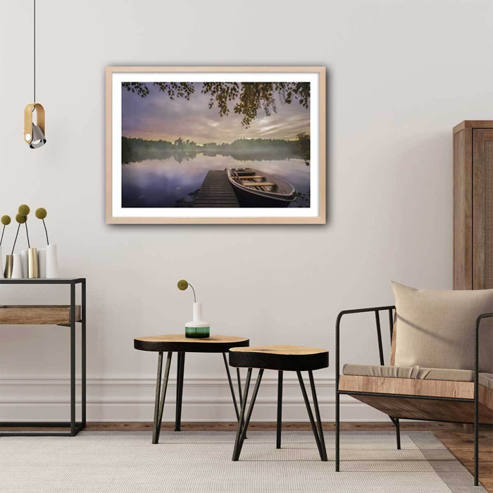 Affiche lacs colorés Affiche + cadre en bois - Chêne