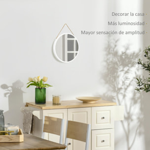 HOMCOM Espejo Decorativo de Pared 30x30 cm Espejo Redondo de Metal con Cuerda para Salón Dormitorio Entrada Estilo Moderno Blanco