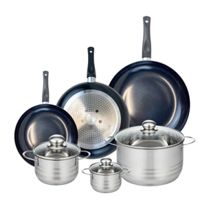 Ensemble de 3 Poêles de cuisson 24, 28 et 32 cm et 3 faitouts 12, 16 et 24 cm Elo Prima Brillant
