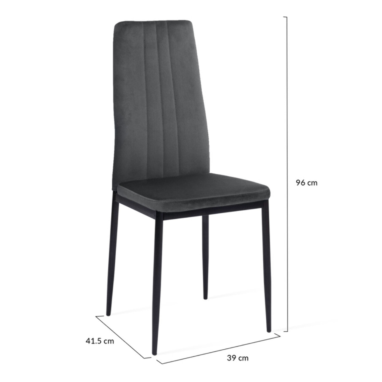 Chaises Jade en velours et pieds noirs - Gris anthracite