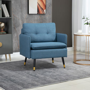 Butaca de Salón Sillón Relax con Reposabrazos Asiento Acolchado y Patas de Acero Sofá Individual de Moderno para Dormitorio 76x68x80 cm Azul Oscuro