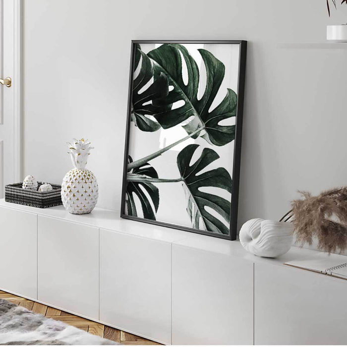 Affiche encadrée feuille tropicale monstera graphique Affiche + cadre en métal - Noir