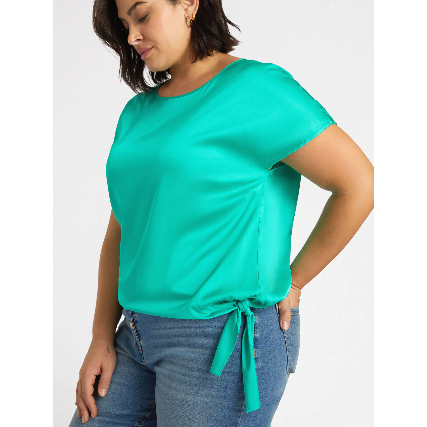 Fiorella Rubino - Blusa de viscosa LENZING™ ECOVERO™ con nudo - Green Water