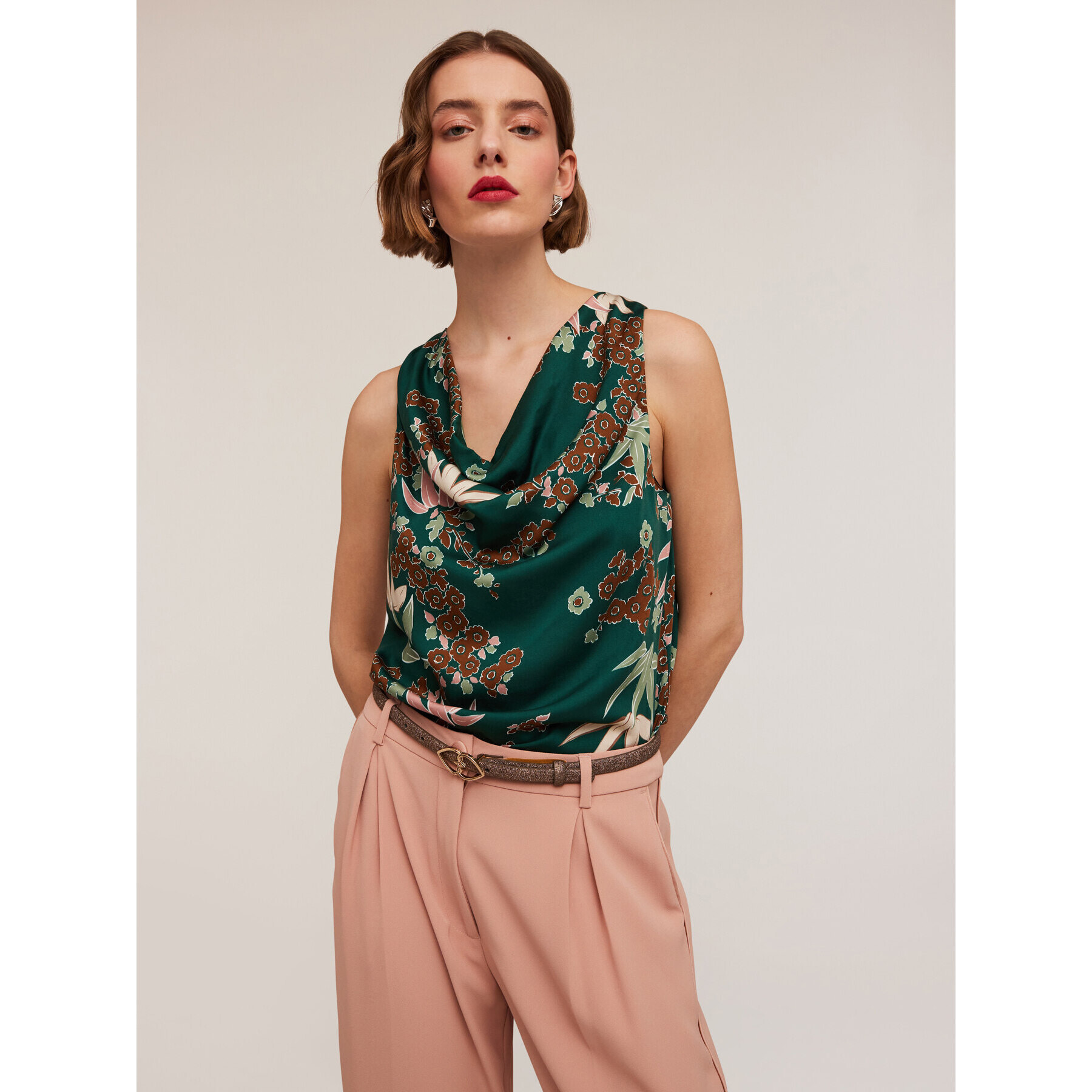 Motivi - Top de satén con estampado decò - Verde