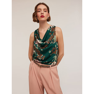 Motivi - Top de satén con estampado decò - Verde