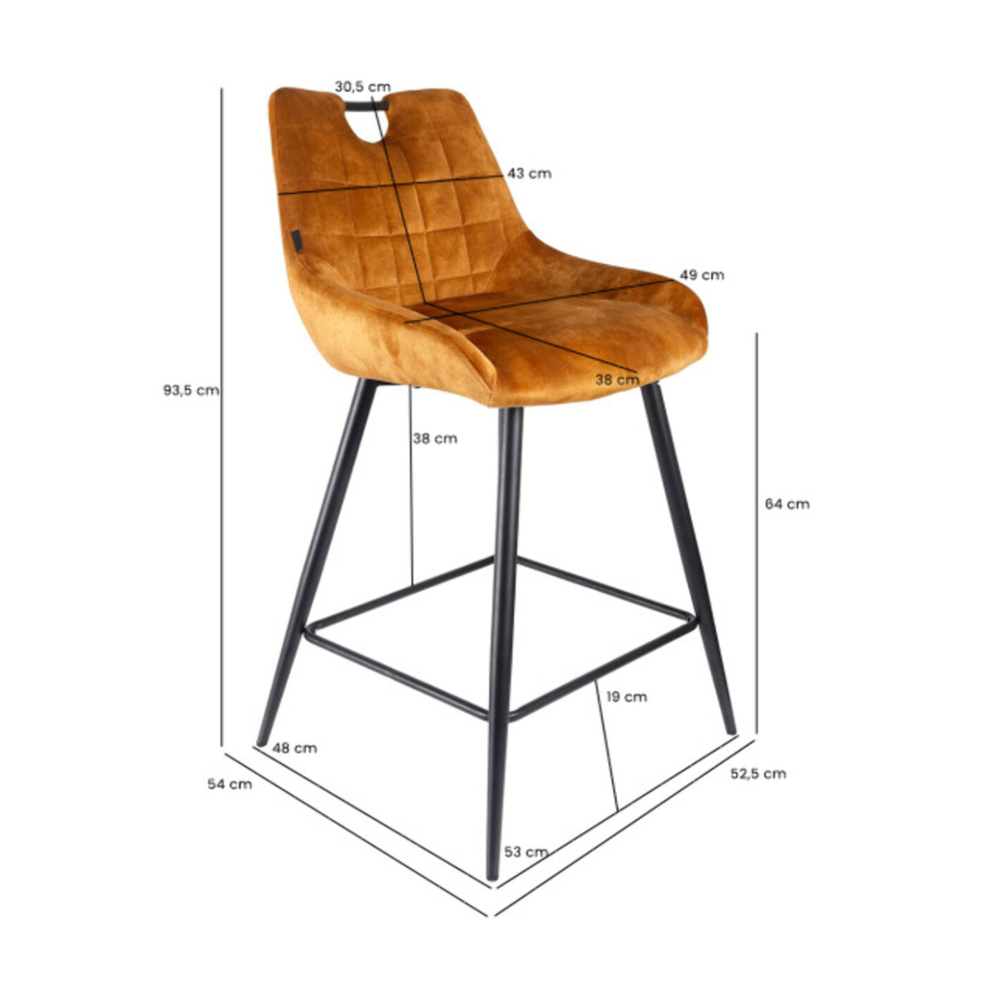 Chaise de bar en velours avec poignée et pieds en métal - ROSA 2