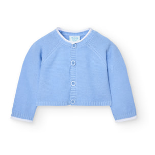 Chaqueta de bebé unisex, tricotosa lisa, mangas largas, azul