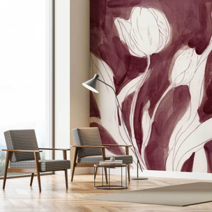 Papier peint tulipes aquarelle terracotta et beige floral élégant Intissé