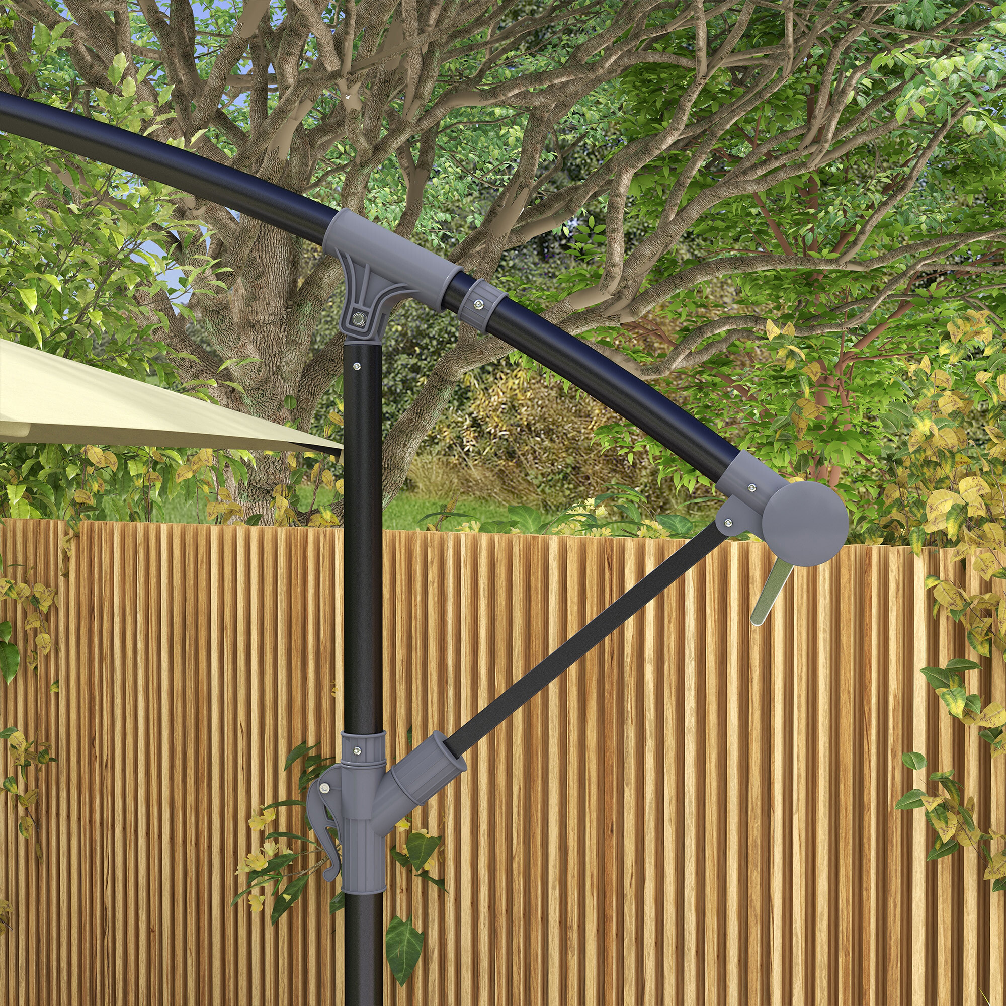 Parasol Excéntrico 294x193 cm Sombrilla de Jardín con Base Cruzada y Manivela Impermeable Protección UV Sombrilla para Terraza Patio Beige