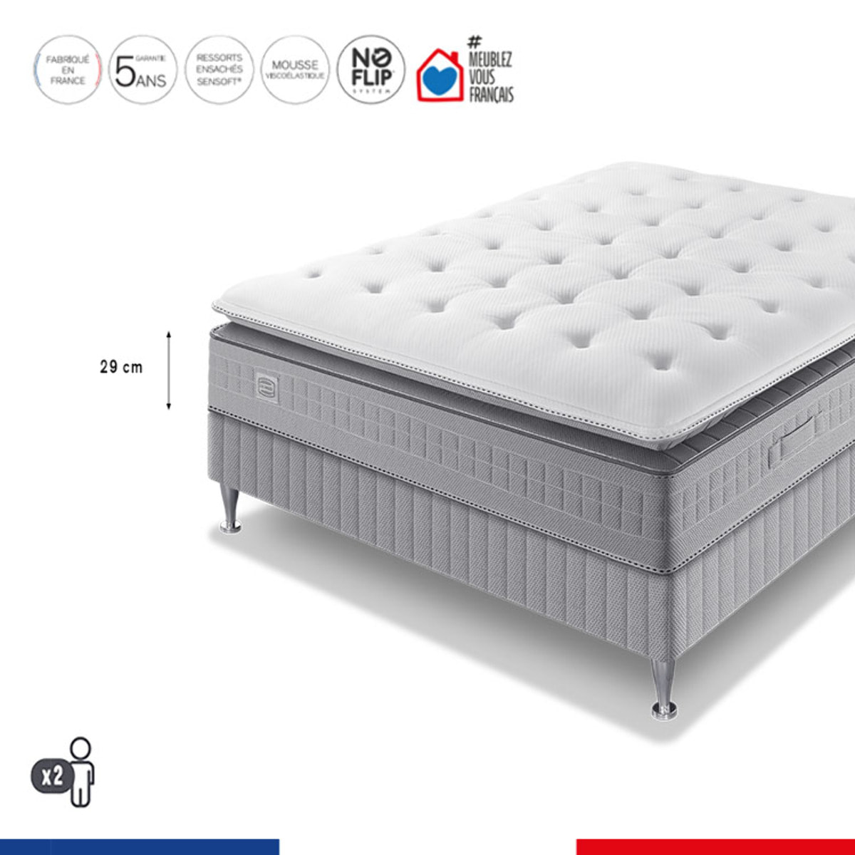 Ensemble EXTENSION matelas H29 ressort ensachés, ferme, sommier