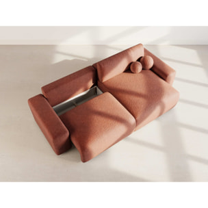 Constance - Canapé d'angle réversible 4 places convertible avec coffre en velours gaufré - Terracotta