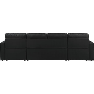 Canapé d'angle panoramique convertible en tissu "Alain" - 4 places - Noir