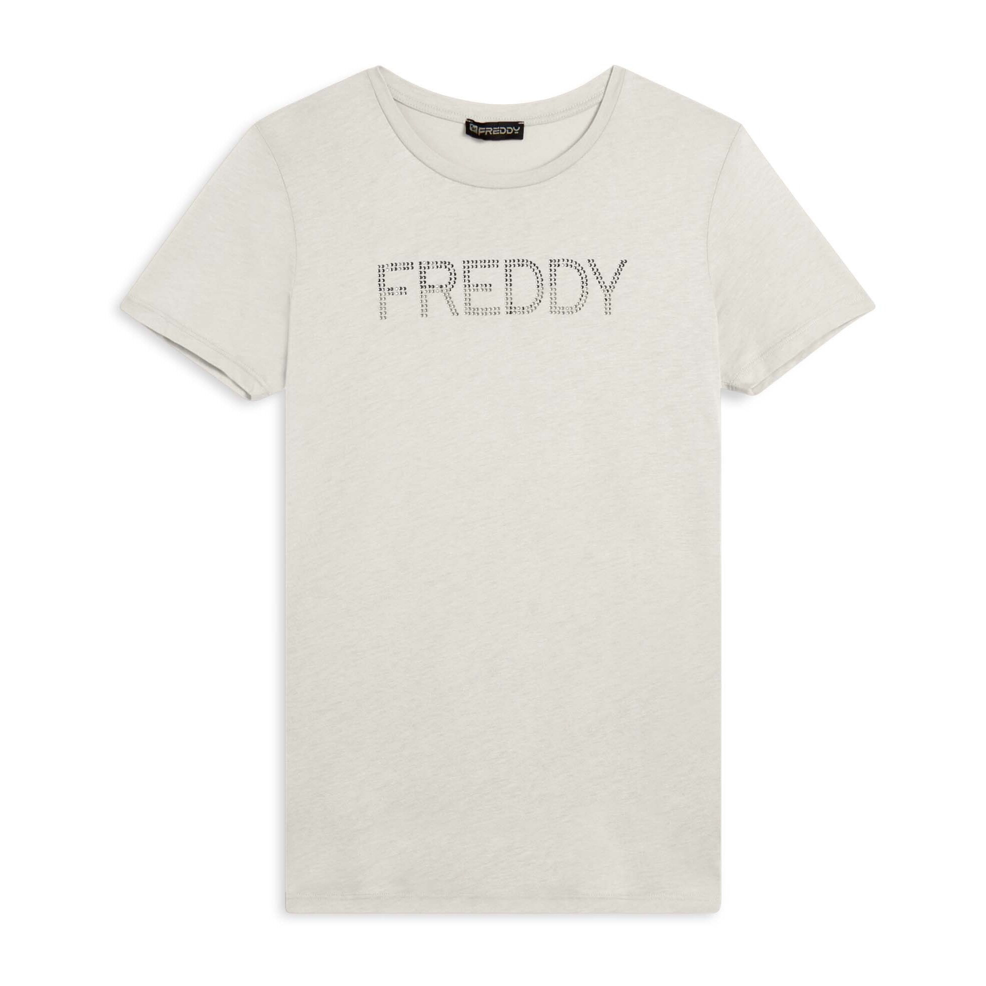 T-shirt donna con logo in strass bicolori