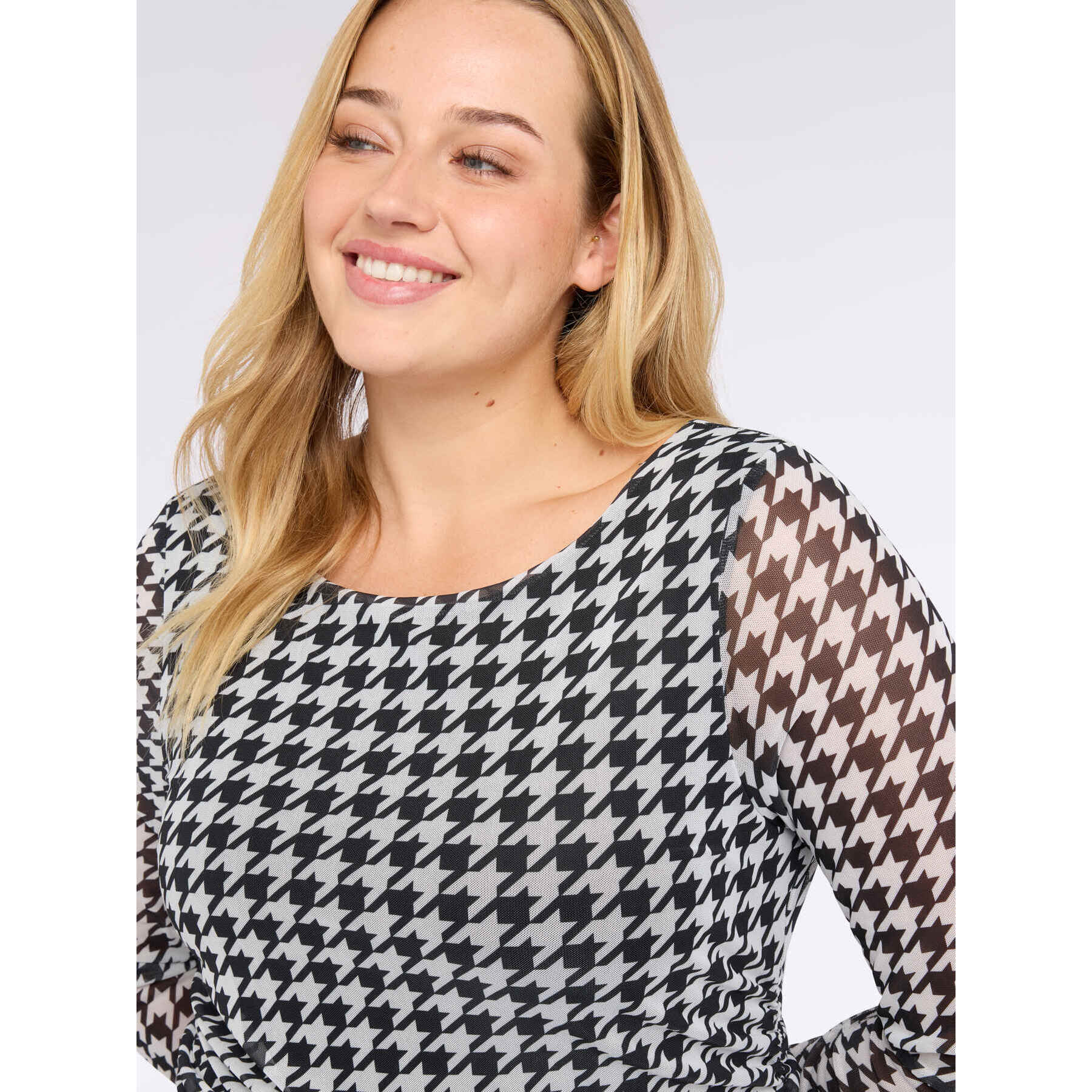 Fiorella Rubino - T-shirt in tulle motivo pied-de-poule - Nero